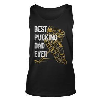 Mens Vintage Best Pucking Dad Ever Retro Funny Hockey Father Unisex Tank Top - Seseable