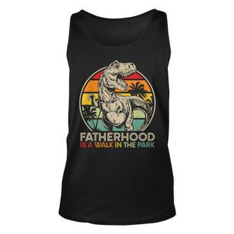 Mens Vintage Fatherhood Is A Walk In The Park Dad T Rex Dinosaur Unisex Tank Top - Seseable