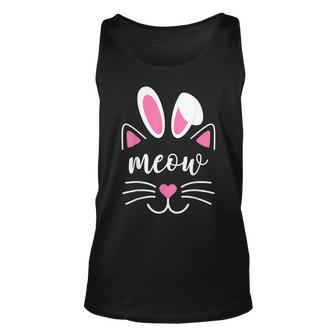 Meow Cat Face Easter Day Bunny Ears Funny Cat Lover Unisex Tank Top | Mazezy