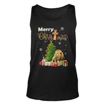 Merry Christmas Christian Lion Christmas Tree Xmas Unisex Tank Top - Seseable