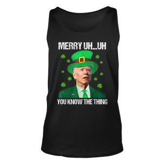 Merry Uh You Know The Thing Confused Biden St Patricks Day Unisex Tank Top - Seseable