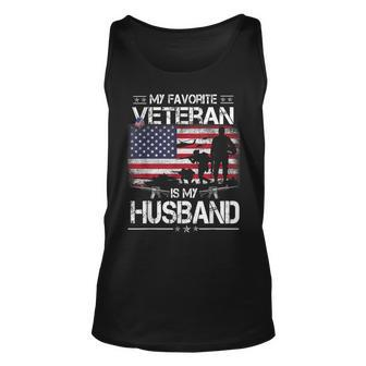 My Favorite Veteran Is My Husband - Flag Father Veterans Day Unisex Tank Top - Seseable