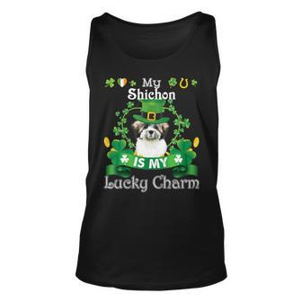 My Shichon Dog Is Lucky Charm Leprechaun St Patrick Day Unisex Tank Top | Mazezy
