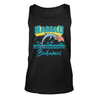 Nassau Bahamas Sunset Palm Tree Dolphin Retro Vacation Unisex Tank Top - Seseable