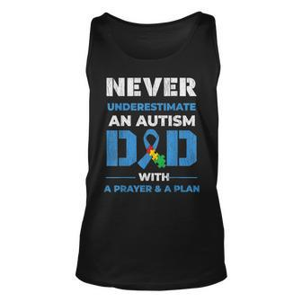 Never Underestimate Prayer Autistic Kid Autism Awareness Dad Unisex Tank Top - Seseable
