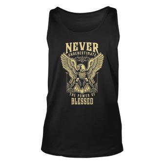 Never Underestimate The Power Of Blessed Personalized Last Name Unisex Tank Top - Seseable