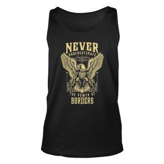 Never Underestimate The Power Of Borders Personalized Last Name Unisex Tank Top - Seseable