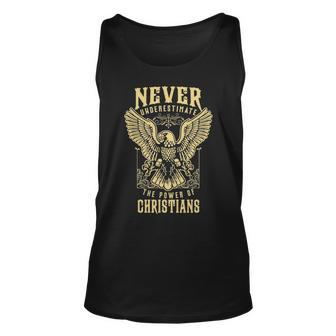 Never Underestimate The Power Of Christians Personalized Last Name Unisex Tank Top - Seseable