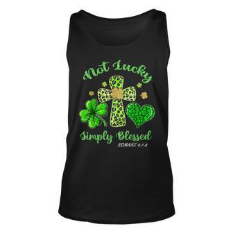 Not Lucky Simply Blessed Leopard Cross Shamrock St Patrick Unisex Tank Top - Thegiftio