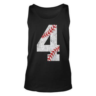 Number 4 Vintage 4Th Birthday Baseball Lover 4 Years Old Unisex Tank Top - Seseable