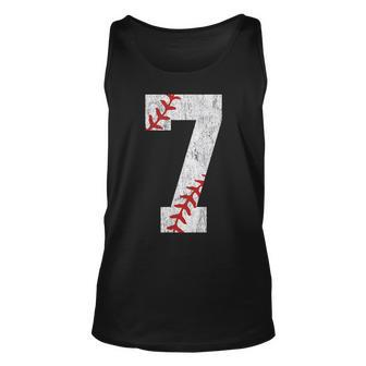 Number 7 Vintage 7Th Birthday Baseball Lover 7 Years Old Unisex Tank Top - Seseable