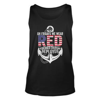 On Fridays We Wear Red Friday Navy Gift Distressed Unisex Tank Top - Thegiftio UK