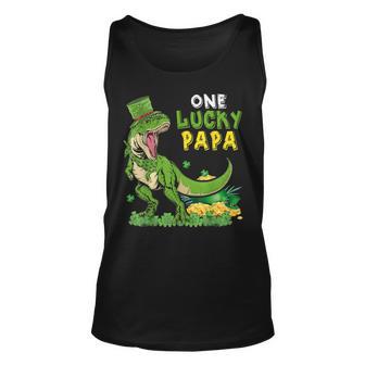 One Lucky Papa Funny St Patricks Day T-Rex Leprechaun Gift Unisex Tank Top - Seseable