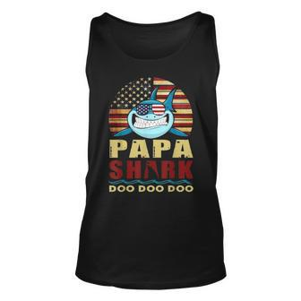 Papa Shark American Flag Fathers Day 4Th Of July Unisex Tank Top - Seseable