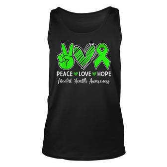 Peace Love Hope - Mental Health Awareness Month Green Ribbon Unisex Tank Top - Thegiftio UK