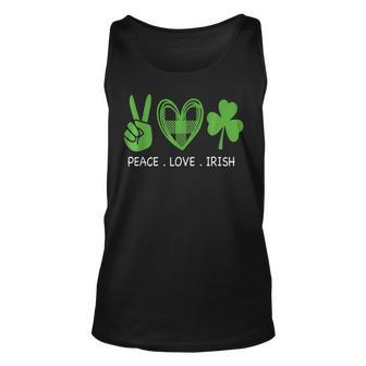 Peace Love Irish Happy St Patricks Day Shamrock Unisex Tank Top - Seseable