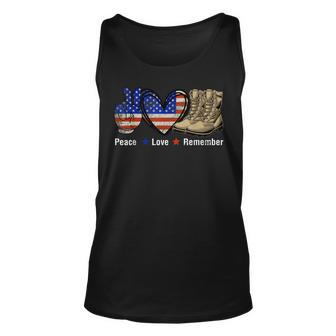 Peace Love Remember Combat Boots Usa Flag Veteran Day Unisex Tank Top - Seseable