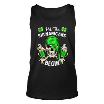 Pirate St Patricks Day Skull Men Let The Shenanigans Begin V3 Unisex Tank Top - Seseable