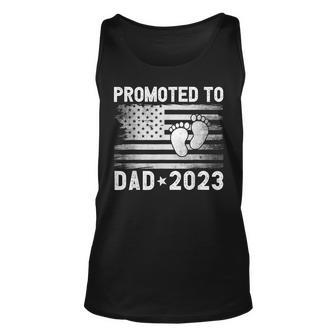 Promoted To Dad 2023 First Time Fathers Day New Dad Usa Flag Unisex Tank Top - Thegiftio UK