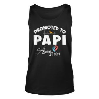 Promoted To Papi Est 2023 First Time Dad Fathers Day Unisex Tank Top | Mazezy