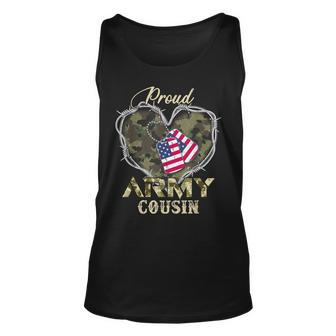 Proud Army Cousin With Heart American Flag For Veteran Unisex Tank Top - Seseable