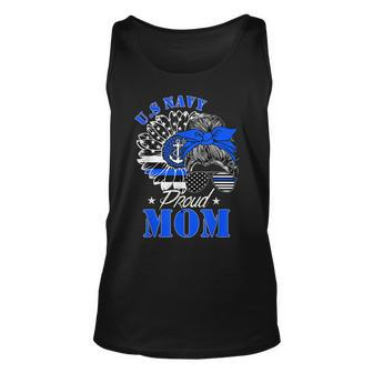 Proud Coast Guard Mom Us Navy Mother Messy Bun Hair T Unisex Tank Top | Mazezy