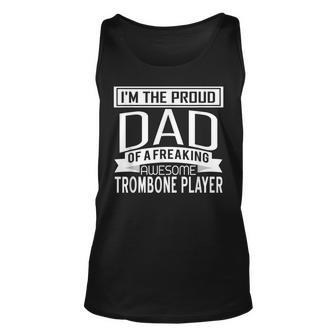 Mens Proud Dad Awesome Trombone Player Marching Band Fathers Tank Top | Mazezy