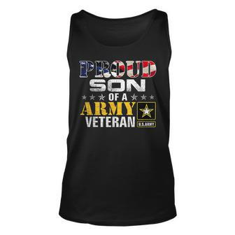Proud Son Of A Army Veteran American Flag Military Gift Unisex Tank Top - Seseable