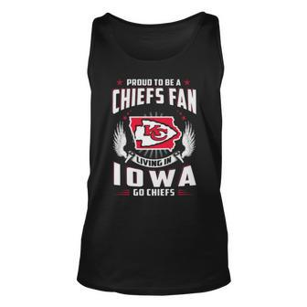 Proud To Be A Chiefs Fan Living In Iowa Go Chiefs Unisex Tank Top | Mazezy