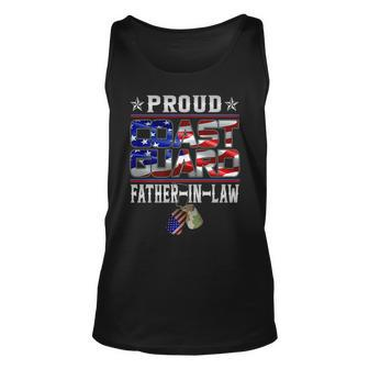 Proud Us Coast Guard Father-In-Law Dog Tags Military Family Unisex Tank Top - Seseable