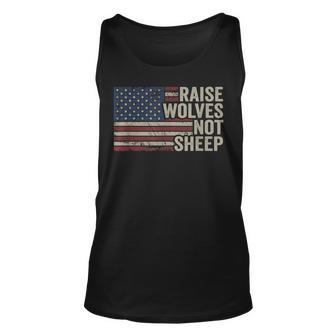 Raise Wolves Not Sheep - American Patriotic Parenting Flag Unisex Tank Top - Seseable