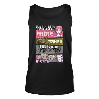 Ramen Cat Anime Sketching Just A Girl Who Loves Unisex Tank Top | Mazezy