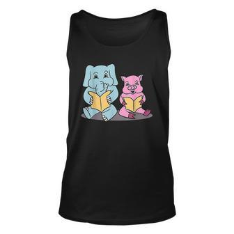 Reading Elephant And Pig Friends Lovely Perfect Gift Men Women Tank Top Graphic Print Unisex - Thegiftio UK
