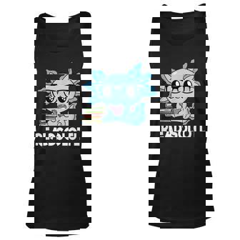 Readsolotl Blue Kawaii Axolotl Book Lover Funny Reading Unisex Tank Top | Mazezy