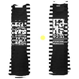 Real Men Stay Out Of The Kitchen Funny Pickleball Gifts Unisex Tank Top | Mazezy