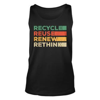 Recycle Reuse Renew Rethink Retro Recycle Earth Day Unisex Tank Top | Mazezy