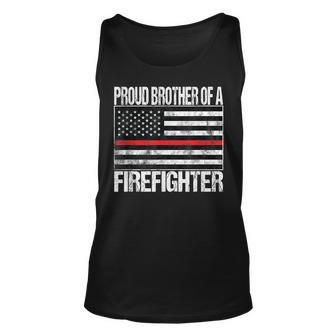 Red Line Flag Proud Brother Of A Firefighter Fireman Unisex Tank Top - Seseable