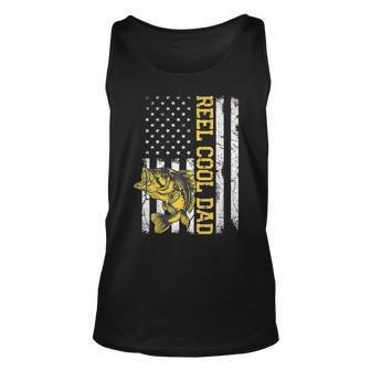 Mens Reel Cool Dad Fishing Fathers Day Shirt American Flag Tank Top | Mazezy