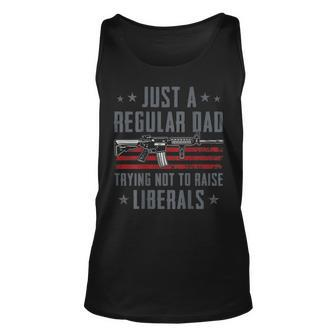 Regular Dad Trying Not To Raise Liberals - Pro Gun - On Back Unisex Tank Top - Seseable