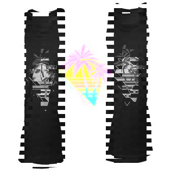 On Back Retro 80S 90S Vaporwave Tropical Sunset Palm Trees Tank Top | Mazezy