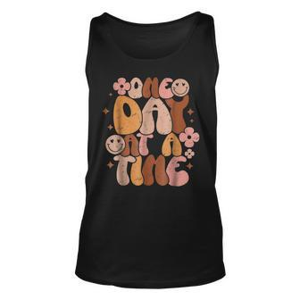 Retro One Day At A Time Groovy Funny Quotes Unisex Tank Top | Mazezy