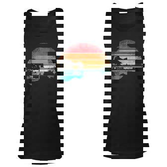 Retro Sunset Guitar Lake Guitarist Funny Acoustic Guitar Unisex Tank Top | Mazezy