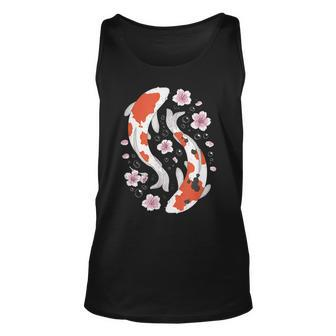 Retro Yin Yang Kawaii Japanese Koi Fish And Blossom Sakura Unisex Tank Top | Mazezy