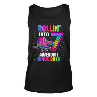 Rollin Into 7 Awesome 2016 Roller Skating 7Th Birthday Girls Tank Top | Mazezy