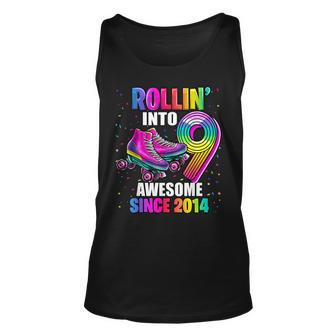 Rollin Into 9 Awesome 2014 Roller Skating 9Th Birthday Girls Tank Top | Mazezy