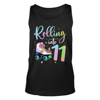 Rolling Into 11 Years Old Birthday Cute Skating Girl Unisex Tank Top | Mazezy