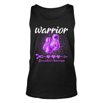 Sarcoidosis Awareness Purple Ribbon Boxing Gloves Warrior Unisex Tank Top | Mazezy