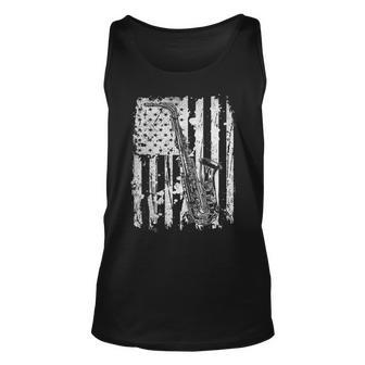 Saxophone Distressed American Flag Funny Music Player Lovers Unisex Tank Top - Seseable