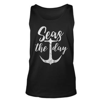 Seas The Day Anchor Nautical Boat Cruise Distressed T Shirt Unisex Tank Top | Mazezy