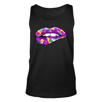 Sexy Mardi Gras Purple Lips Love Mardi Gras Party Unisex Tank Top - Seseable